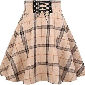 IDEALSANXUN Khaki and Gray Short High Waist Plaid Mini Skirt size XL
